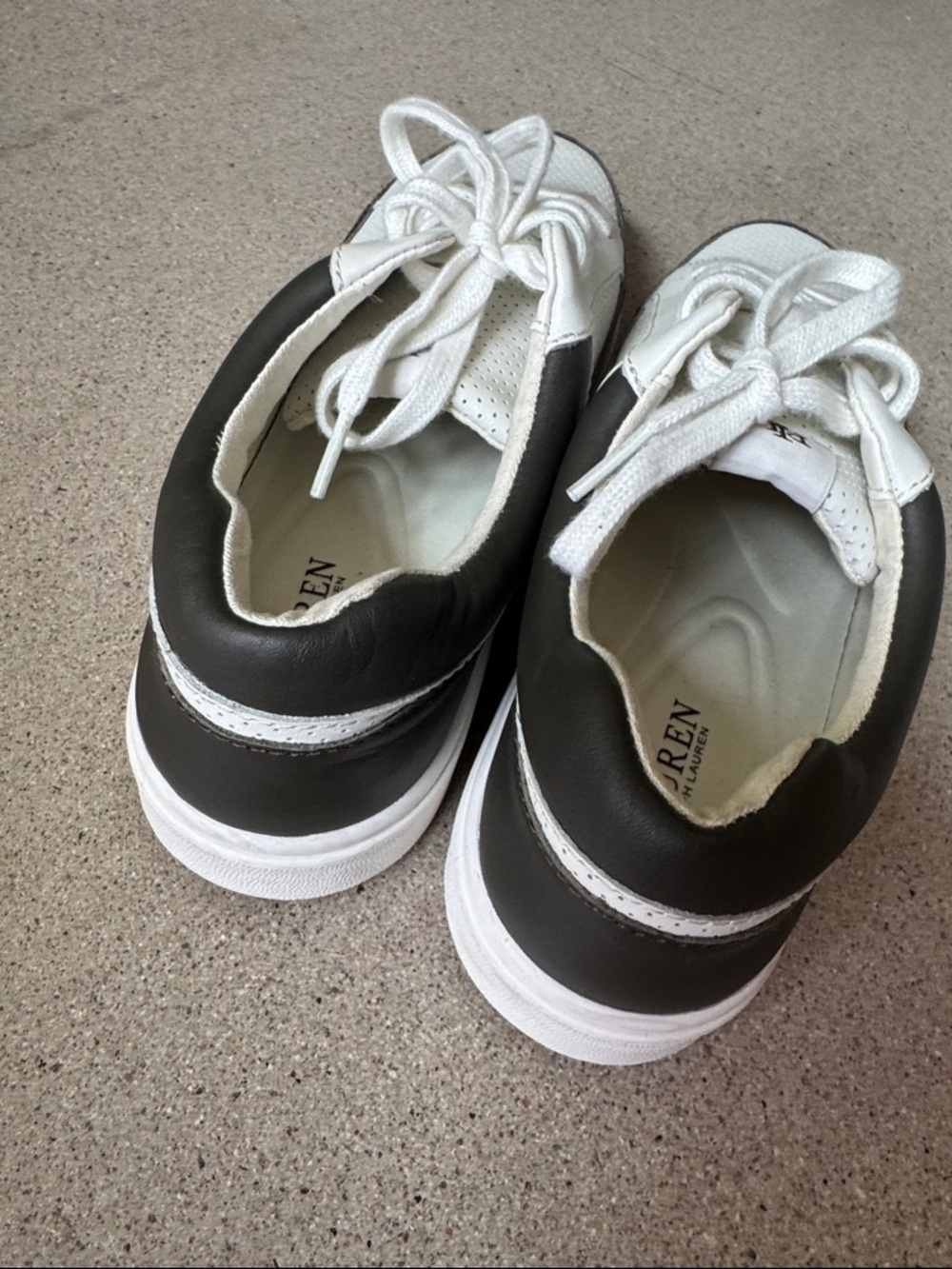 Ralph Lauren leather off white sneakers  with dark grey detail - Picture 6 of 7